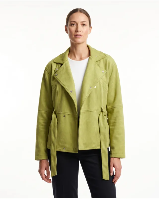 Pixfocal on-model result of the green belted jacket